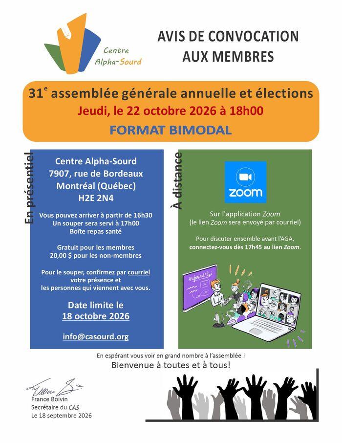 Avis de convocation aux membres - AGA